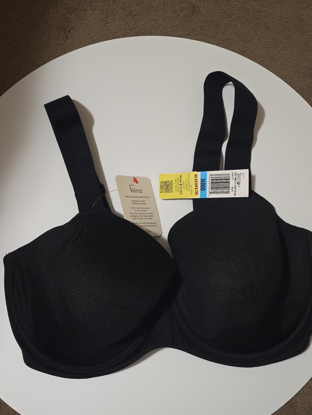 Felina Black Full Coverage Underwire Bra with Wide Straps